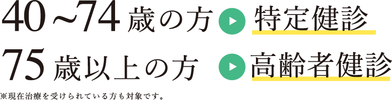 40~74歳の方→特定健診 75歳以上の方→高齢者検診